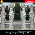 Traditional white marble beautiful young girl statue pillar stone figure column for gazebo or decoration